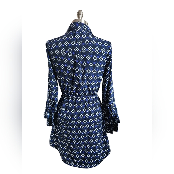 INDULGE Blue Ikat Print Shirt Dress | SZ M - Picture 3 of 10
